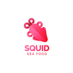 squid seafood logo design template