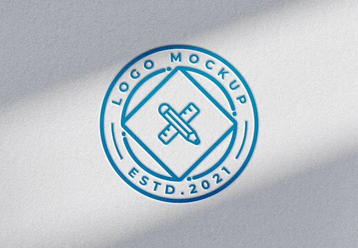 Blue Paper Pressed Logo Mockup