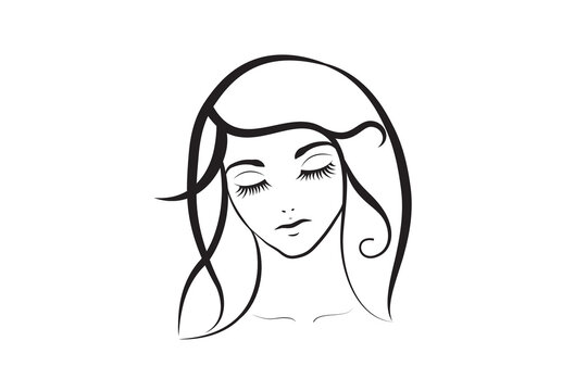 Face of pretty woman silhouette line fine art minimalistic logo icon vector image graphic illustration
