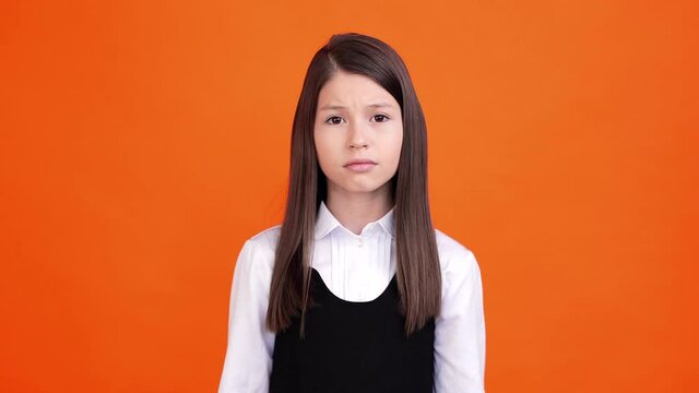 Crazy speechless little girl hand cover open mouth