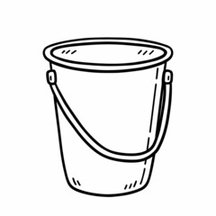 Cleaning bucket with handle isolated on white background. Vector hand-drawn illustration in doodle style. Suitable for your projects, decorations, logo, various designs.