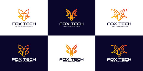 Fox technology data animal head logo design inspiration collection
