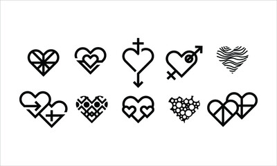a variety of love icons. set of various styles of heart or love illustration for creative element decoration, symbol, icon, and logo.
