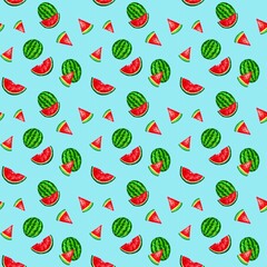 seamless pattern with watermelons on a blue background
