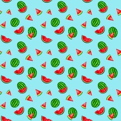 seamless pattern with watermelons on a blue background