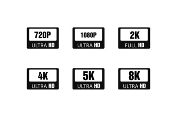 Full Hd Video quality icon set flat vector illustration