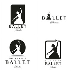 Set of Vintage Classic Logo Style for Ballet Studio Logo Design. With Woman in ballet suit on a black background. Luxury and Premium Logo © Aloysius