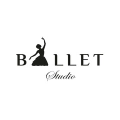 Vintage Classic Logo Style for Ballet Studio Logo Design. With Woman in ballet suit on a black background. Luxury and Premium Logo