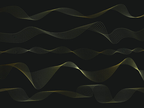 Abstract background with gold line wave. Luxury style. Tech pattern. Curved wavy line, smooth stripe. Vector illustration. © bebuntoon