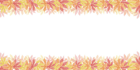 水彩風　紅葉ベクターイラスト フレーム上下セット