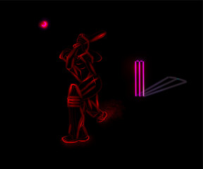 cricket player neon illustration 
