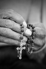 Monochrome Senior Citizen Hands Holding a Rosary