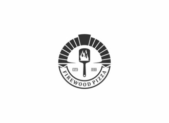 Pizza Logo, Firewood Oven and Wood fired Logo Design in white background