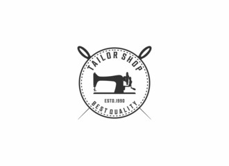 Sewing machine and fast tailoring clothes, logo template. Tailor shop in white background