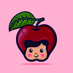 Red apple with happy face, cartoon style