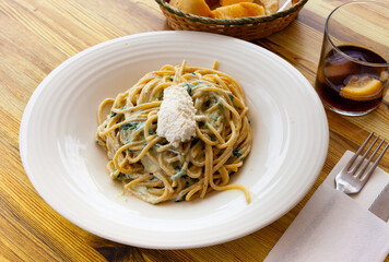 Delicious pasta with ricotta and spinach. Italian cuisine