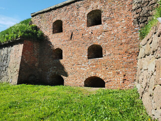 Panzerlaks bastion with loopholes, built in the 16th century, in the city of Vyborg on a clear...