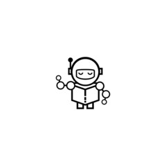 cute little robot robotic lessons and educational program vector logo template with lettering composition