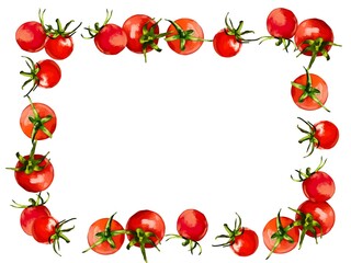 水彩厚塗りの赤プチトマトイラスト・長方形フレーム