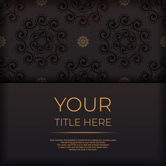 Square Postcard template in black color with Indian patterns. Print-ready invitation design with mandala ornament.