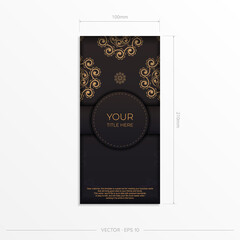 Rectangular Postcard template in black with Indian ornaments. Print-ready invitation design with mandala patterns.