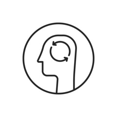 thinking or mind process icon with thin line head