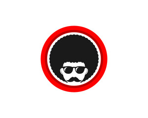 Afro hairstyle in the red circle logo