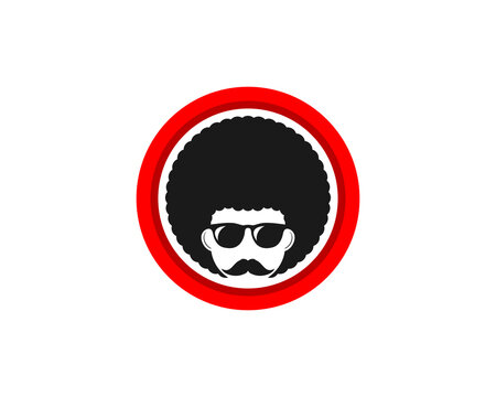 Afro hairstyle in the red circle logo