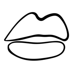 Hand drawn doodle lips. Kiss icon. Isolated on white background.