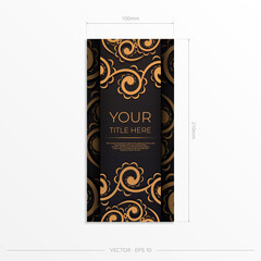 Rectangular postcards in black with Indian patterns. Invitation card design with mandala ornament.