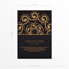 Rectangular postcards in black with Indian patterns. Invitation card design with mandala ornament.
