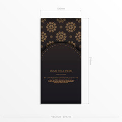 Rectangular Vector Preparing postcards in black color with Indian patterns. Template for print design invitation card with mandala ornament.