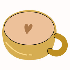 Yellow Coffee mug. Cozy vector hand drawn illustration on white background.