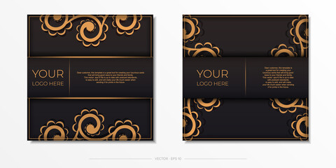 Obraz na płótnie Canvas Square Preparing postcards in black with Indian ornaments. Vector Template for printable design of invitation card with mandala patterns.
