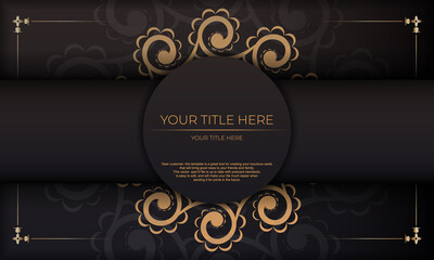 Black background gorgeous vector mandala patterns with vintage ornaments and place under text. Print-ready invitation design with mandala ornament.