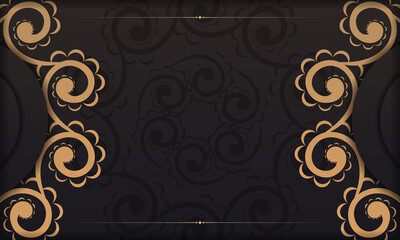Black template banner of gorgeous vector patterns with mandala ornaments and place for your design. Invitation card design with mandala patterns.