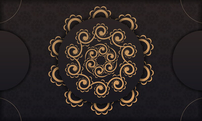 Black vector banner of gorgeous vector patterns with mandala ornaments and place under text. Template for print design invitation card with mandala ornament.