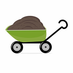 Wheelbarrow with earth for planting, color vector isolated illustration