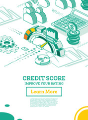 Isometric Personal Credit Score or Rating Concept.