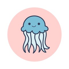 Cute jellyfish cartoon icon sticker logo design