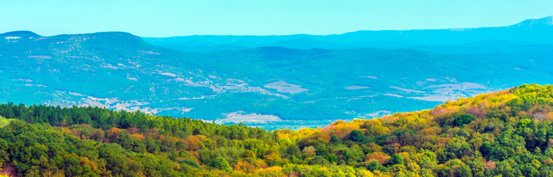 landscape views in early autumn mountains Crimea Baydar Valley