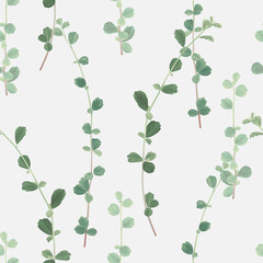 Foliage seamless pattern, green Siamese rough bush leaves on bright grey