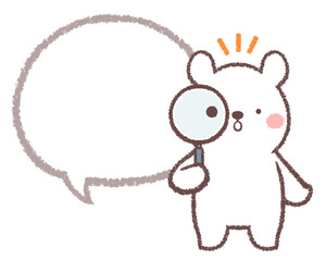 子供シロクマと虫眼鏡の線画フキダシ