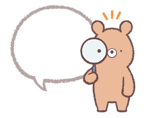 くまと虫眼鏡の線画フキダシ