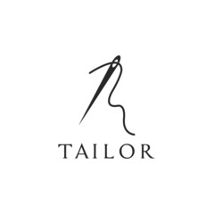 Tailor logo design, Silhouette of thread and needle for clothing brand with handmade garments sewed logos, Sew sewing fashion tailoring fabric needlework logo design