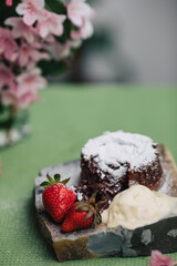 Lave cakes with decoration and sugar on top