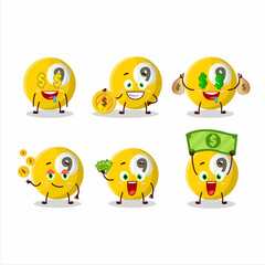 Billiards ball cartoon character with cute emoticon bring money