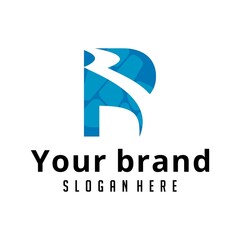 The letter R forms a river and isolated stones become the initials logo