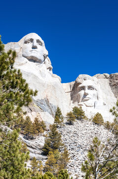 Mount Rushmore National Monument in South Dakota. Vertical image on a clear day.
