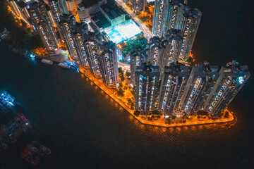 Epic night view of the residential area of Hong Kong